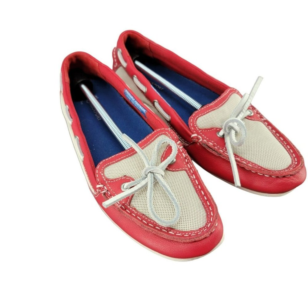 Rockport Womens Boat Shoes Red Leather Deck Lace Up Loafer Size 8 Slip On